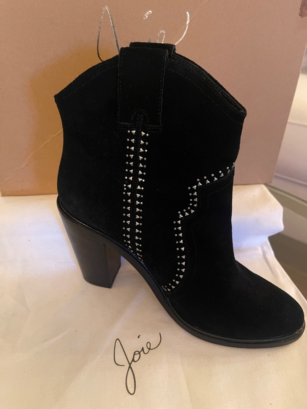 Joie Black Suede Studded Western Ankle Boots